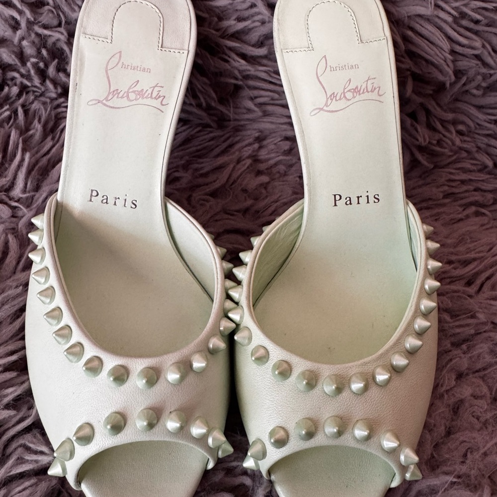 Christian Louboutin White Studded Mules